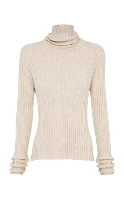 Anna Quan Heather Rib-knit Cotton Turtleneck In Neutral