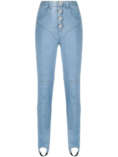 Alessandra Rich Crystal-embellished Slim-leg Stirrup Jeans In Blue