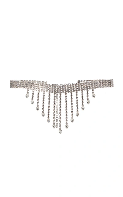 Alessandra Rich Fringed Crystal-embellished Belt In Silver