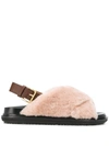 Marni Fussbett Shearling And Leather Slingback Sandals In Neutrals
