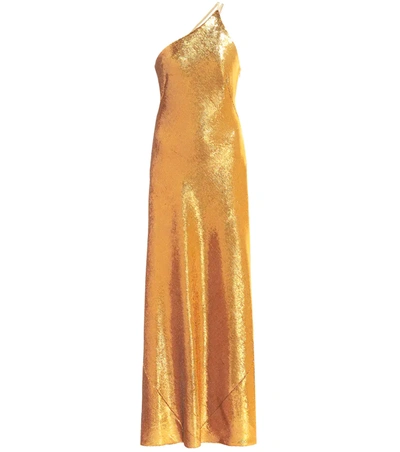 Galvan Roxy Gilded Sequin One-shoulder Gown In Gold