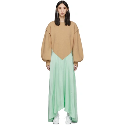 Jw Anderson Two-tone Satin-paneled Woven Midi Dress In 835 Cornflo