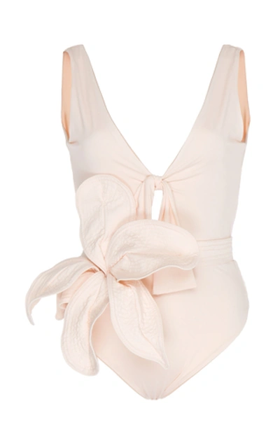 Johanna Ortiz White Shadows Flower-embellished One-piece Swimsuit