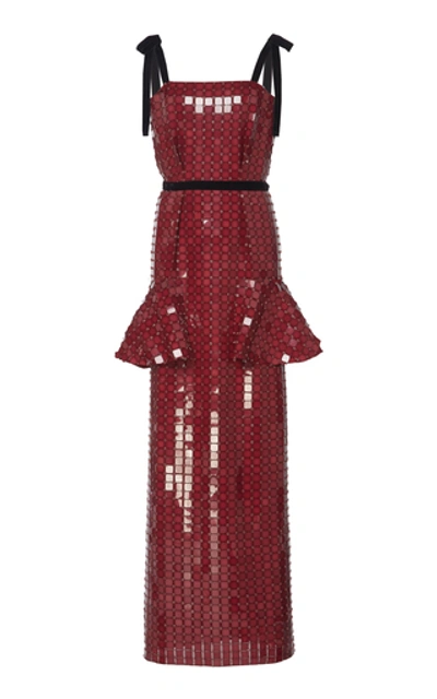 Johanna Ortiz Costumbres Ancestrales Sequined Gown In Red