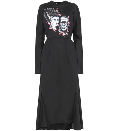 Prada Asymmetric Printed Cotton-poplin Dress In Black