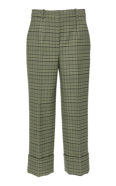 Michael Kors Plaid Stretch-wool Cropped Pants In Green/black