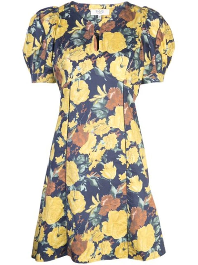 Sea Ella Floral-print Puff-sleeve Mini Cotton Dress In Yellow