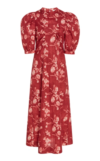 Sea Monet Floral-print Cotton-poplin Midi Dress In Red
