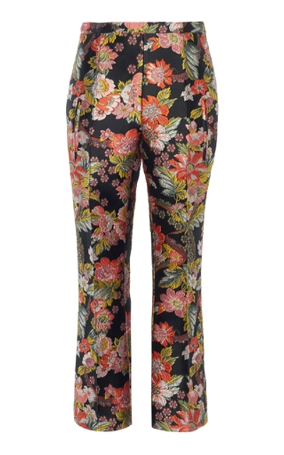 Andrew Gn Cropped Floral-jacquard Slim-leg Pants