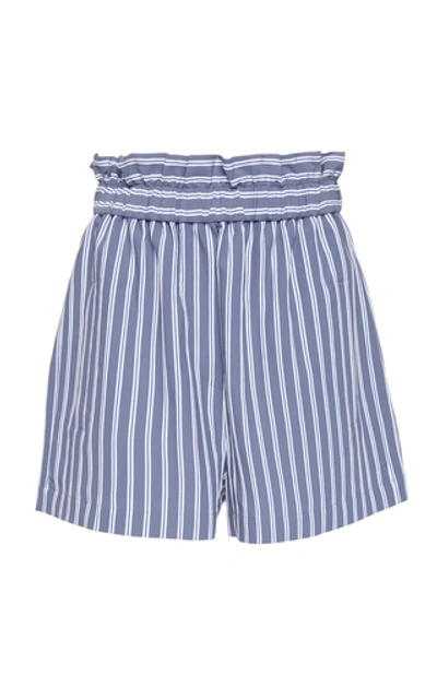 Tibi Striped Twill Shorts In Blue