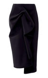 Acler Crawford Asymmetric Gathered Crepe De Chine Midi Skirt In Black