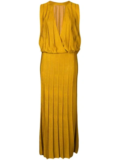 Cushnie Pleated Stretch-knit Midi Dress In Yellow