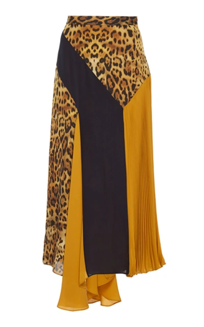 Cushnie Asymmetric Color-block Silk-georgette Midi Skirt In Multi
