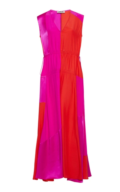 Amur Lotta Two-tone Ruched Silk Midi Dress In Pink