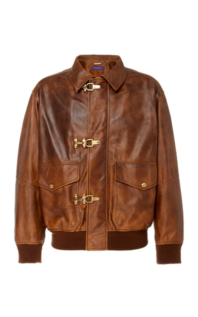 Ralph Lauren Bolden Leather Bomber Jacket In Brown
