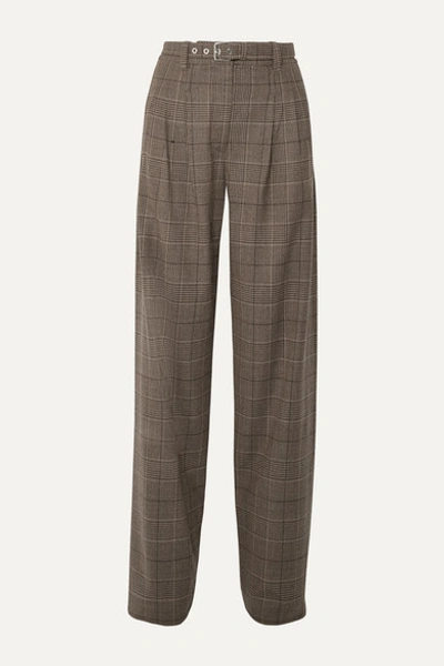 Proenza Schouler Belted Pleated Checked Wool-blend Wide-leg Pants In Brown