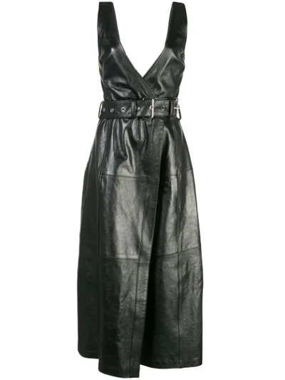 Proenza Schouler Belted Paneled Leather Wrap Dress In Black