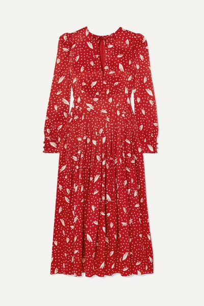 Alessandra Rich Printed Silk Crepe De Chine Midi Dress In Red