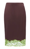 Versace Lace-trimmed Silk-satin Skirt In Brown