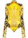 Versace Printed Stretch Jersey Bodysuit In Yellow