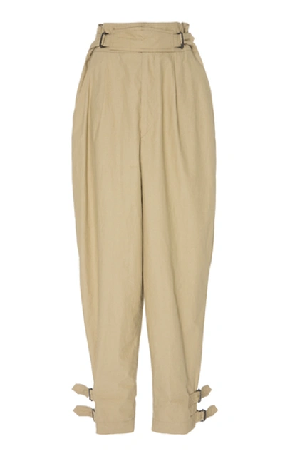 Isabel Marant Pierce High-waisted Cotton Pants In Neutral