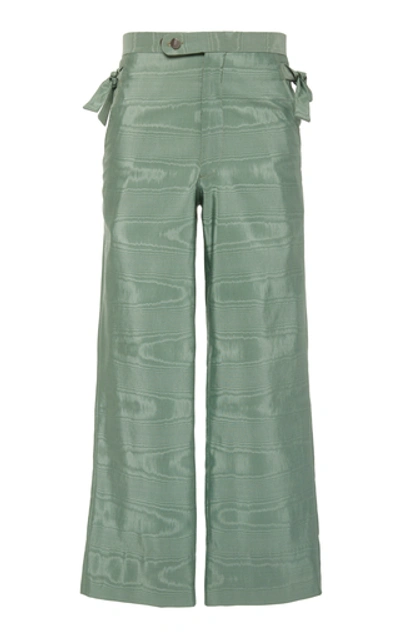 Bode Cropped Silk-moire Wide-leg Pants In Green