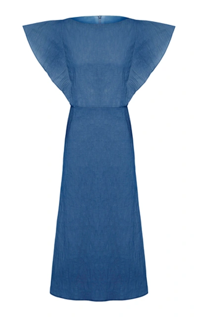 Anna Quan Zara Cotton-blend Midi Dress In Blue