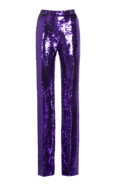 Paco Rabanne High-waisted Sequin-embellished Trousers In Purple