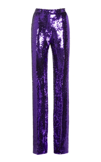 Rabanne High-waisted Sequin-embellished Trousers In Purple