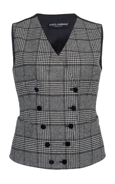 Dolce & Gabbana Checked Double-breasted Wool Vest In Grey