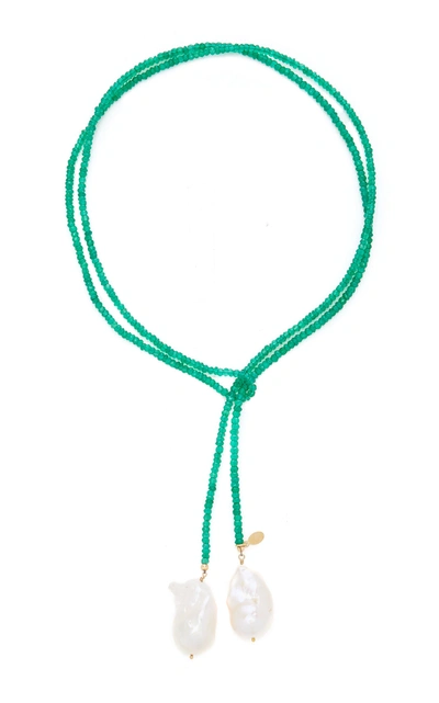 Joie Digiovanni Gold-filled; Onyx And Pearl Necklace In Green Onyx