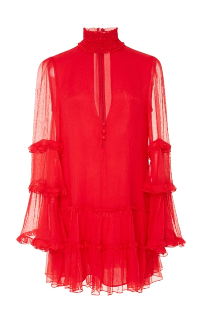 Alexis Naoko Frilled Silk Mini Dress In Red ModeSens