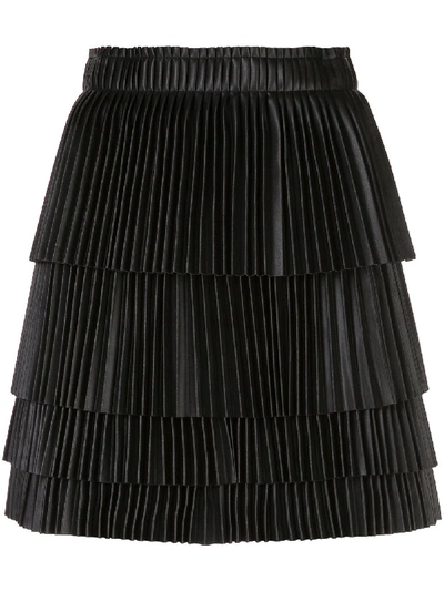Alexis Briana Leather Pleated Tiered Skirt In Black