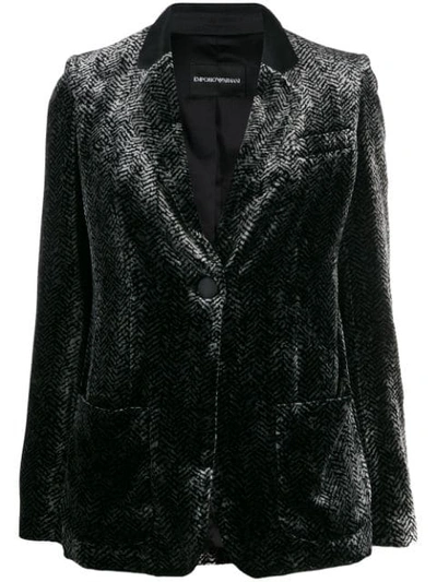 Emporio Armani Printed Velvet Blazer In Black