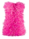 Attico Strapless Bead And Feather-embellished Cotton Mini Dress In Fuchsia