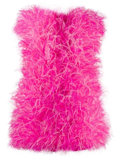 Attico Strapless Bead And Feather-embellished Cotton Mini Dress In Pink