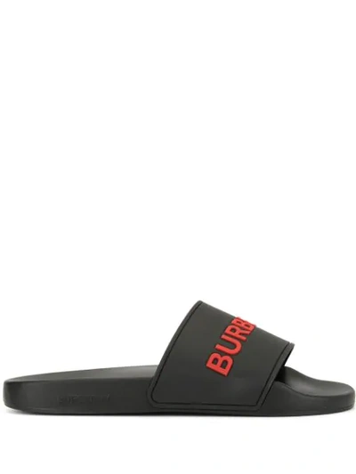 Burberry Logo Print Slides In 黑色