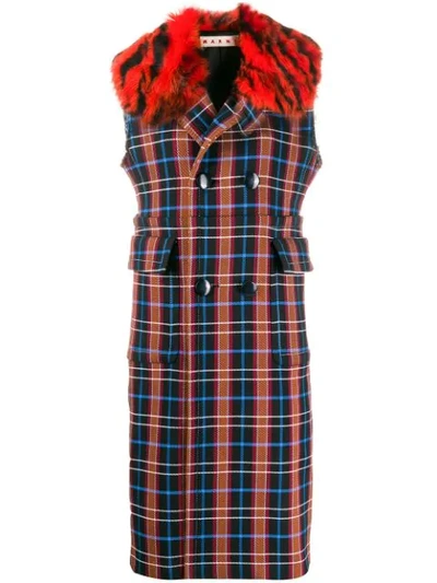 Marni Sleeveless Plaid Coat In Red