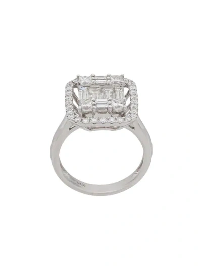 Monan 18kt White Gold Diamond Square Ring In Silver