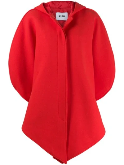Msgm Asymmetric Hooded Coat In Red
