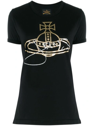 Vivienne Westwood Anglomania Metallic Effect Printed Logo T In Black