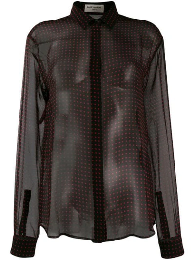 Saint Laurent Polka Dots Sheer Shirt In Black