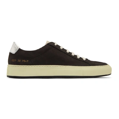 Common Projects Black And Silver Suede Retro Low Sneakers In 7547 Blksil