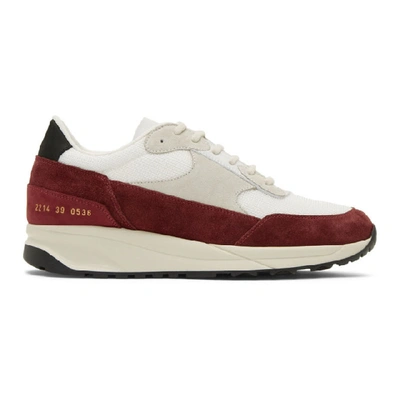 Common Projects White And Red Track Classic Low Sneakers In 0536 Whtred