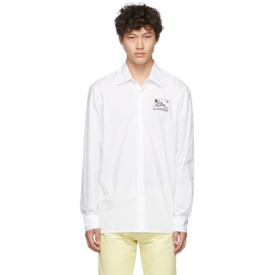 Raf Simons Logo-embroidered Cotton-poplin Shirt In White