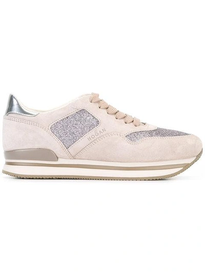 Hogan H222 Suede And Glitter Sneakers In Quarzo Ch+sasso Sc