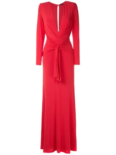 Tufi Duek Front Knot Draped Gown In Red