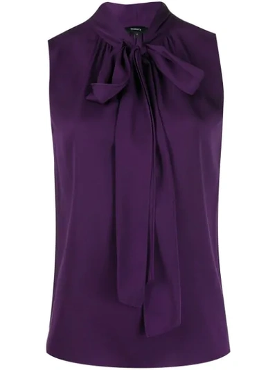 Theory Scarf Tie Sleeveless Stretch Silk Blouse In Purple