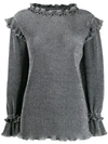 Alberta Ferretti Metallic Knit Ruffled Sweater In Grey