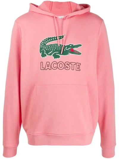 Lacoste Logo Print Hoodie In Pink